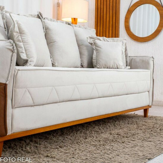 Sof� 4 Lugares Living Luca Veludo Bege Claro com Detalhe Molas Bonnel - 2,10m