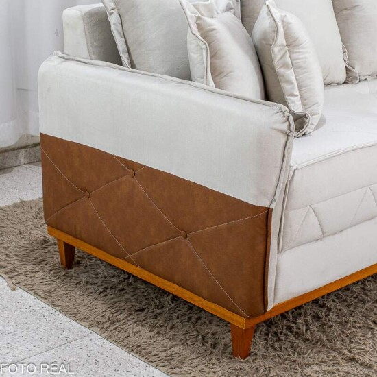 Sof� 4 Lugares Living Luca Veludo Bege Claro com Detalhe Molas Bonnel - 2,10m