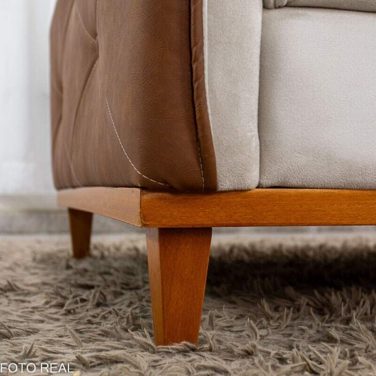Sof� 4 Lugares Living Luca Veludo Bege Claro com Detalhe Molas Bonnel - 2,10m