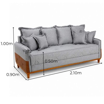 Sof� 4 Lugares Living Luca 2.10m Linho Cinza C/ Detalhe - Molas Bonnel