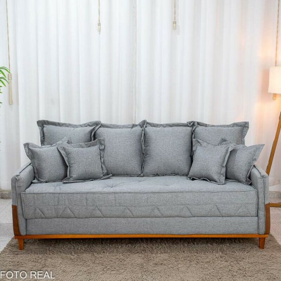 Sof� 4 Lugares Living Luca 2.10m Linho Cinza C/ Detalhe - Molas Bonnel