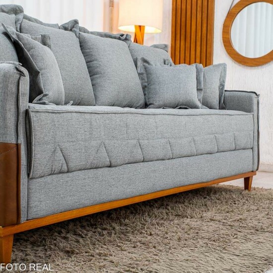 Sof� 4 Lugares Living Luca 2.10m Linho Cinza C/ Detalhe - Molas Bonnel