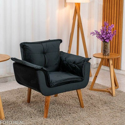 Poltrona Marlete Veludo Preto
