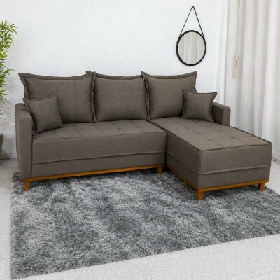 Sof� 3 Lug. Mil�o C/Chaise Lado Esquerdo Linho Marrom 1007 Larg. 2.30m - Molas Ensacadas