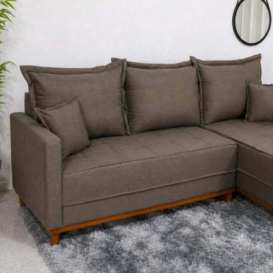 Sof� 3 Lugares Mil�o Chaise Lado Esquerdo Linho Marrom 1007 Molas Ensacadas - 2,30m