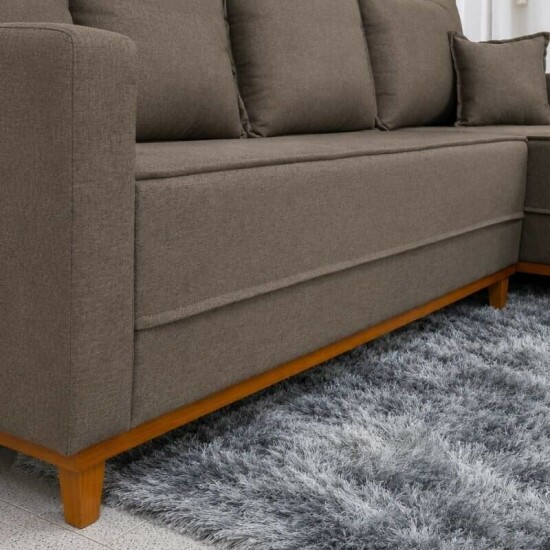 Sof� 3 Lugares Mil�o Chaise Lado Esquerdo Linho Marrom 1007 Molas Ensacadas - 2,30m