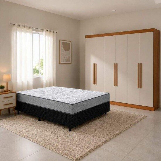 Combo Guarda-roupa Roma Larg. 1.77m Cinamomo/Off 6 Portas 2 Gavetas - Sall�to + Unibox Casal Supreme Ortop�dico 138x188x53 Gazin | Suporta at� 220kg