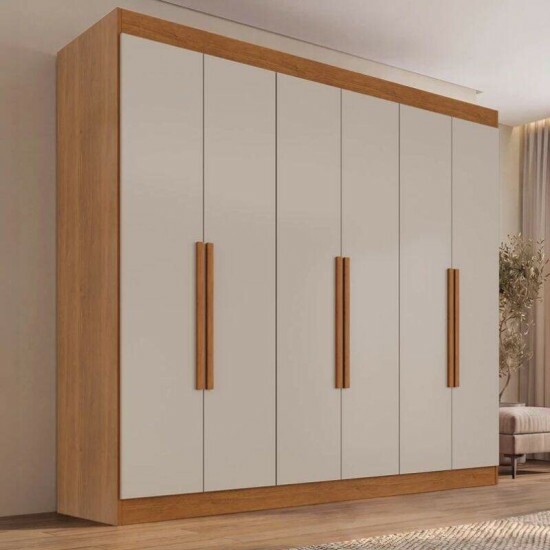 Combo Guarda-roupa Roma Larg. 1.77m Cinamomo/Off 6 Portas 2 Gavetas - Sall�to + Unibox Casal Supreme Ortop�dico 138x188x53 Gazin | Suporta at� 220kg