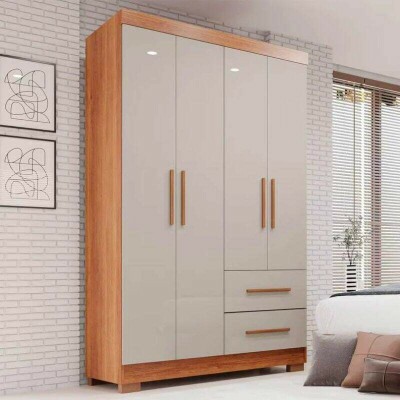 Combo Guarda-roupa Solteiro Estrela Cinamomo/Off 4 Portas C/ P�s Larg. 1.00m - Sall�to + UniBox Solteiro Supreme Natural D28 88x188x53 Cinza - Gazin
