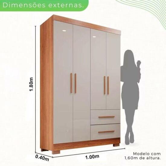 Combo Guarda-roupa Solteiro Estrela Cinamomo/Off 4 Portas C/ P�s Larg. 1.00m - Sall�to + UniBox Solteiro Supreme Natural D28 88x188x53 Cinza - Gazin