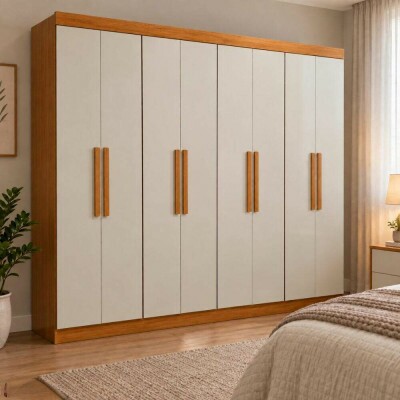 Guarda-roupa Casal 2,36m Andara Soft Amêndoa/Off 8 Portas 4 Gavetas sem espelho - Lopas