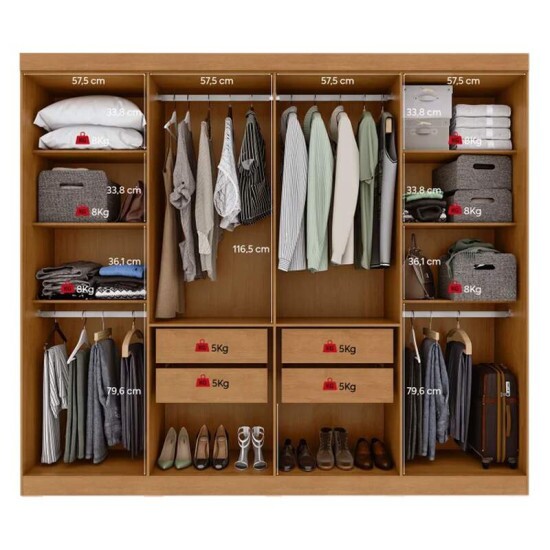 Guarda-roupa Andara Soft 2.36m Am�ndoa/Off 8 Portas 4 Gavetas - Lopas