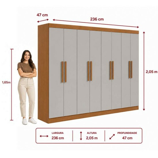 Guarda-roupa Andara Soft 2.36m Am�ndoa/Off 8 Portas 4 Gavetas - Lopas
