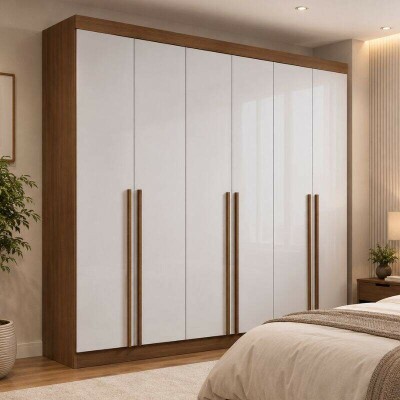 Guarda-roupa Milano 2.20m Castanho/Off 6 Portas 8 Gavetas - D Doro