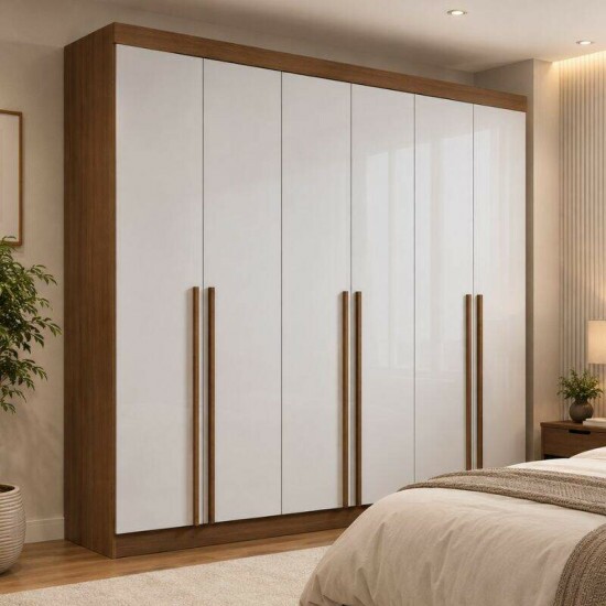 Guarda-roupa Milano 2.20m Castanho/Off 6 Portas 8 Gavetas - D Doro