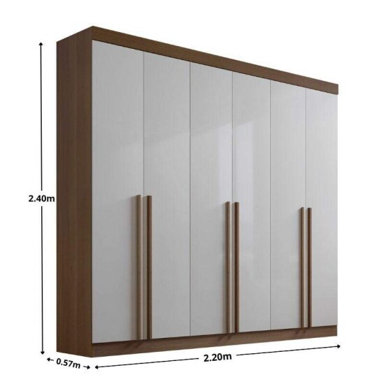 Guarda-roupa Milano 2.20m Castanho/Off 6 Portas 8 Gavetas - D Doro