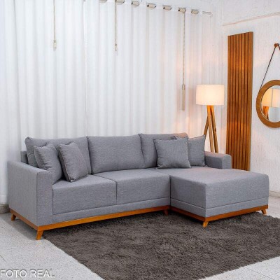Sof� 3 Lug. Arm�nia C/ Chaise Larg. 2.50m Linho Cinza