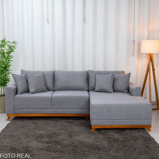 Sof� 3 Lug. Arm�nia C/ Chaise Larg. 2.50m Linho Cinza