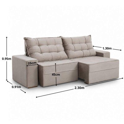 Sof� Retr�til Reclin�vel Vit�ria 2.30m Veludo Cinza 813