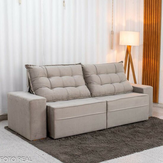 Sof� Retr�til Reclin�vel Vit�ria 2.30m Veludo Cinza 813