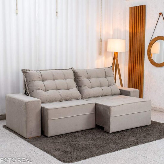 Sof� Retr�til Reclin�vel Vit�ria 2.30m Veludo Cinza 813