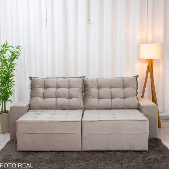 Sof� Retr�til Reclin�vel Vit�ria 2.30m Veludo Cinza 813