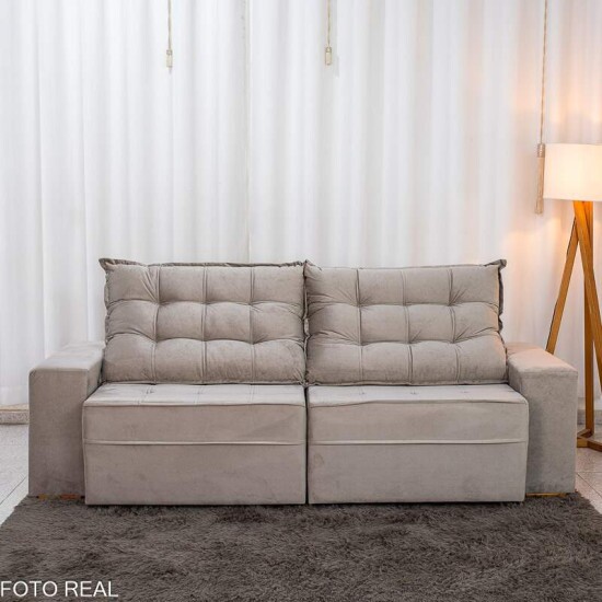Sof� Retr�til Reclin�vel Vit�ria 2.30m Veludo Cinza 813