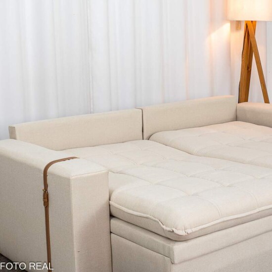 Sof� Retr�til Reclin�vel Com Ba� Munique 2.20m Linho Bege - Sem Caixa