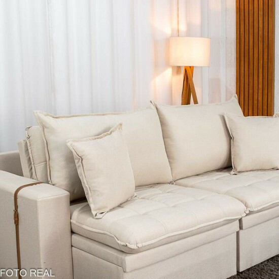 Sof� Retr�til Reclin�vel Com Ba� Munique 2.20m Linho Bege - Sem Caixa