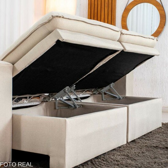 Sof� Retr�til Reclin�vel Com Ba� Munique 2.20m Linho Bege - Sem Caixa