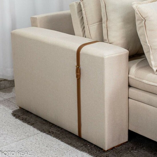 Sof� Retr�til Reclin�vel Com Ba� Munique 2.20m Linho Bege - Sem Caixa