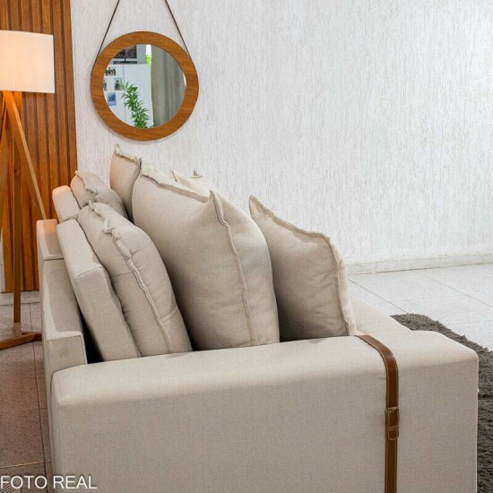 Sof� Retr�til Reclin�vel Com Ba� Munique 2.20m Linho Bege - Sem Caixa