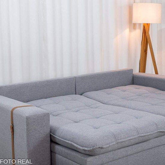 Sof� Retr�til Reclin�vel Com Ba� Munique 2.20m Linho Cinza - Sem Caixa
