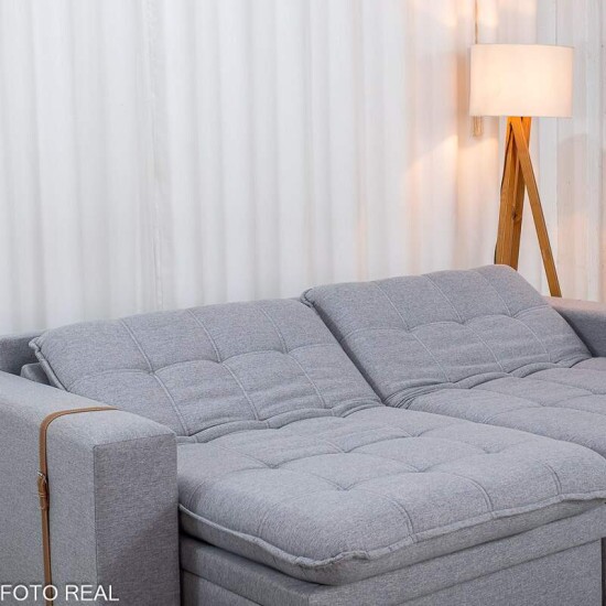 Sof� Retr�til Reclin�vel Com Ba� Munique 2.20m Linho Cinza - Sem Caixa