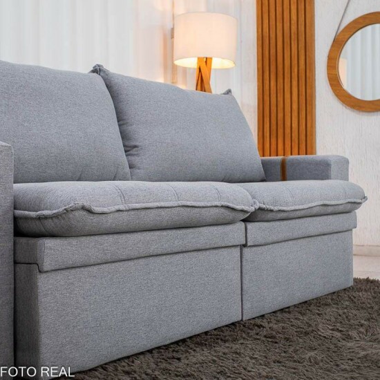 Sof� Retr�til Reclin�vel Com Ba� Munique 2.20m Linho Cinza - Sem Caixa