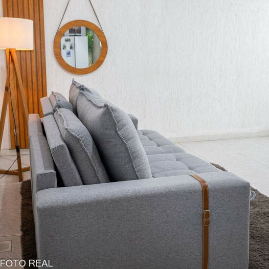 Sof� Retr�til Reclin�vel Com Ba� Munique 2.20m Linho Cinza - Sem Caixa