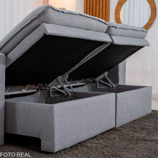 Sof� Retr�til Reclin�vel Com Ba� Munique 2.20m Linho Cinza - Sem Caixa
