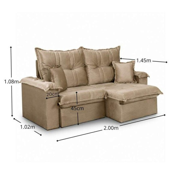 Sof� Retr�til Reclin�vel Bela 2.00m Veludo Bege