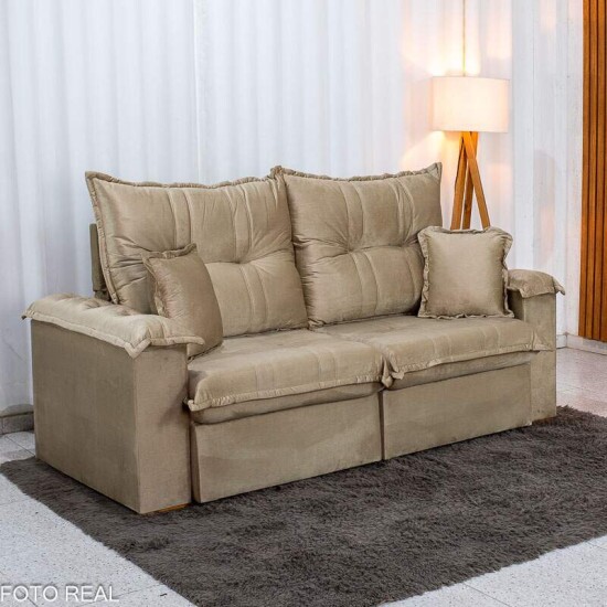 Sof� Retr�til Reclin�vel Bela 2.00m Veludo Bege