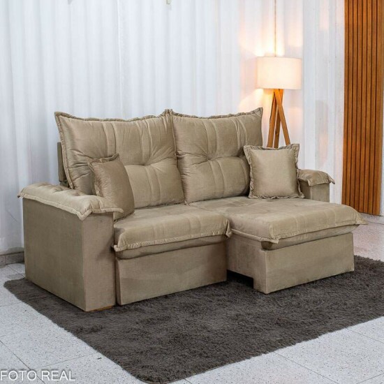 Sof� Retr�til Reclin�vel Bela 2.00m Veludo Bege