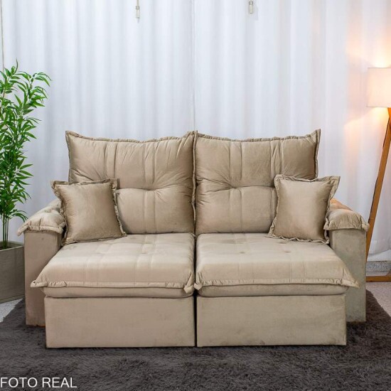 Sof� Retr�til Reclin�vel Bela 2.00m Veludo Bege