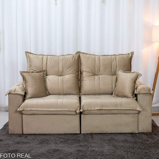 Sof� Retr�til Reclin�vel Bela 2.00m Veludo Bege