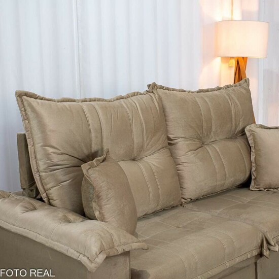 Sof� Retr�til Reclin�vel Bela 2.00m Veludo Bege