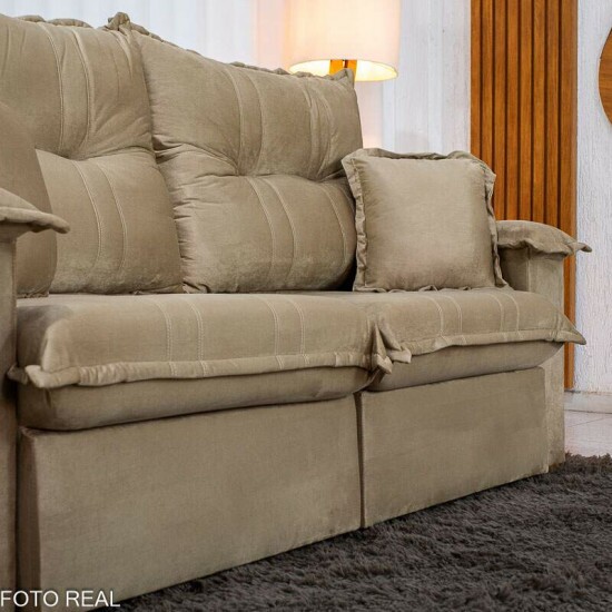 Sof� Retr�til Reclin�vel Bela 2.00m Veludo Bege