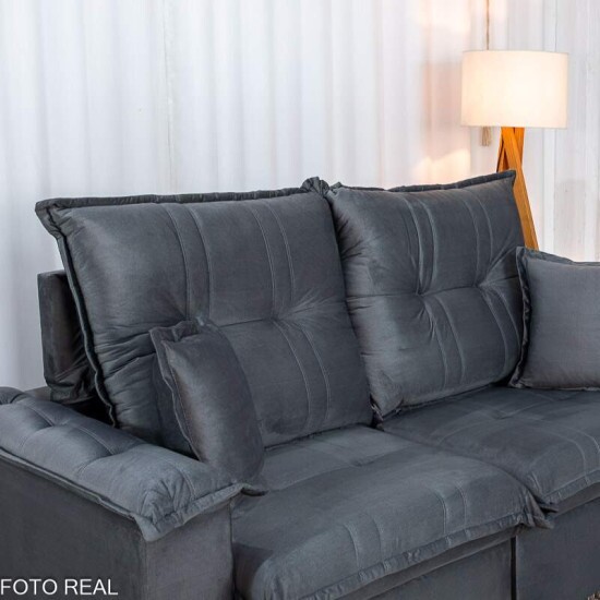 Sof� Retr�til Reclin�vel Bela 2,00m Veludo Cinza Escuro 08