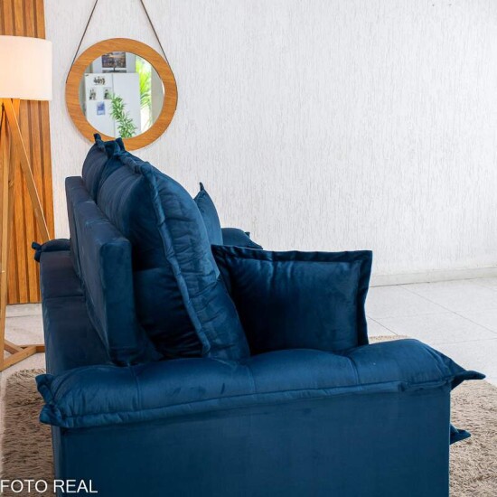 Sof� Retr�til Reclin�vel Bela 2.00m Veludo Azul 09