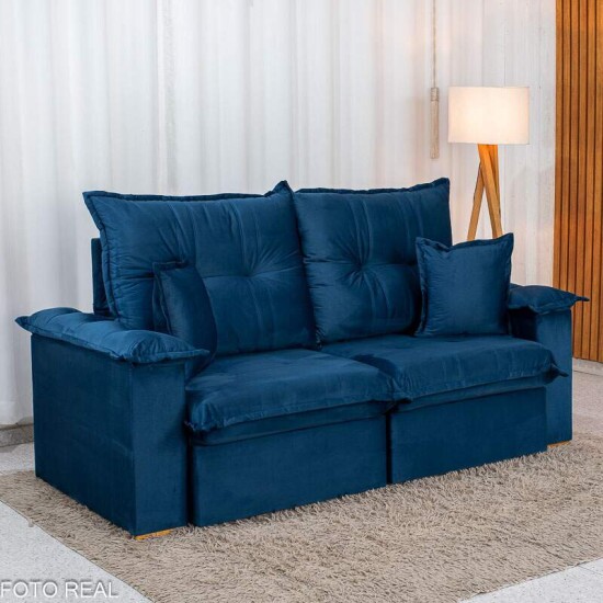 Sof� Retr�til Reclin�vel Bela 2.00m Veludo Azul 09