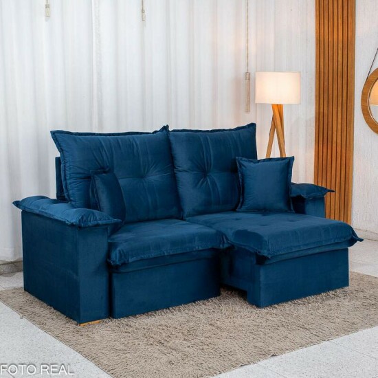 Sof� Retr�til Reclin�vel Bela 2.00m Veludo Azul 09