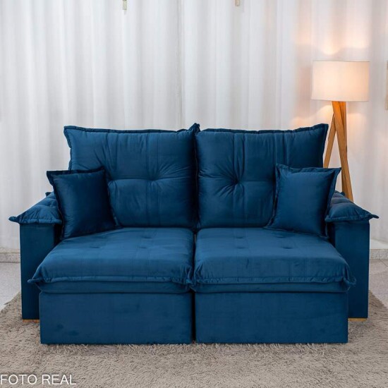Sof� Retr�til Reclin�vel Bela 2.00m Veludo Azul 09