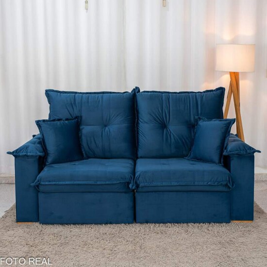 Sof� Retr�til Reclin�vel Bela 2.00m Veludo Azul 09